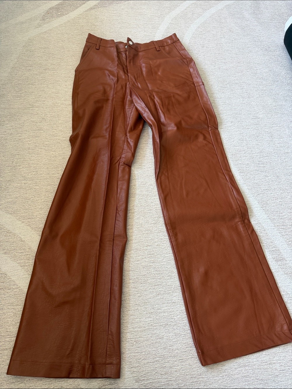 Princess Polly Rust Brown Wide-Leg Faux Leather Pants